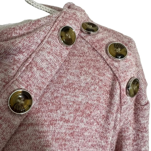 89th & Madison Sweater XL Pink Marled Draped Neck with Buttons Pullover Knit Top - Picture 6 of 7